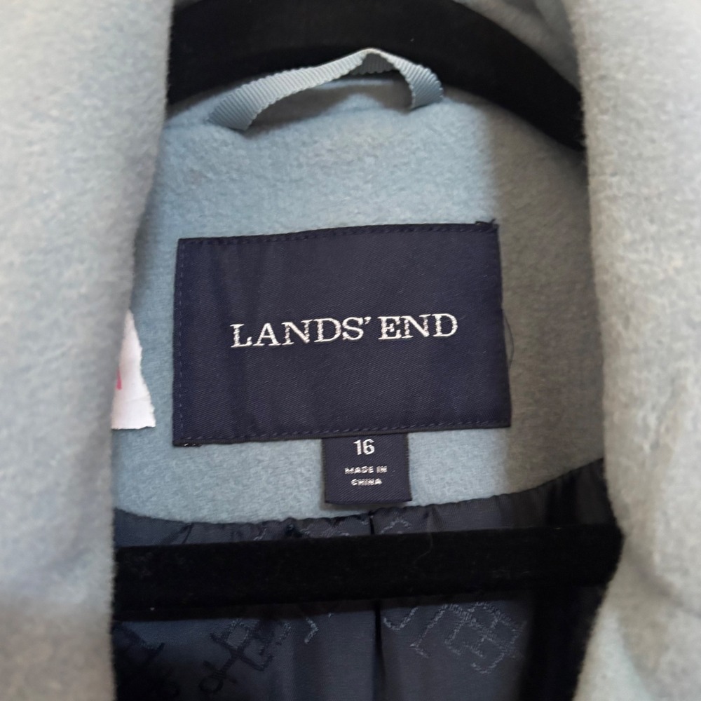 Lands' End Womens Dusty Blue Double Breasted Wool Blend Pea Coat Size 16 - Picture 2 of 4